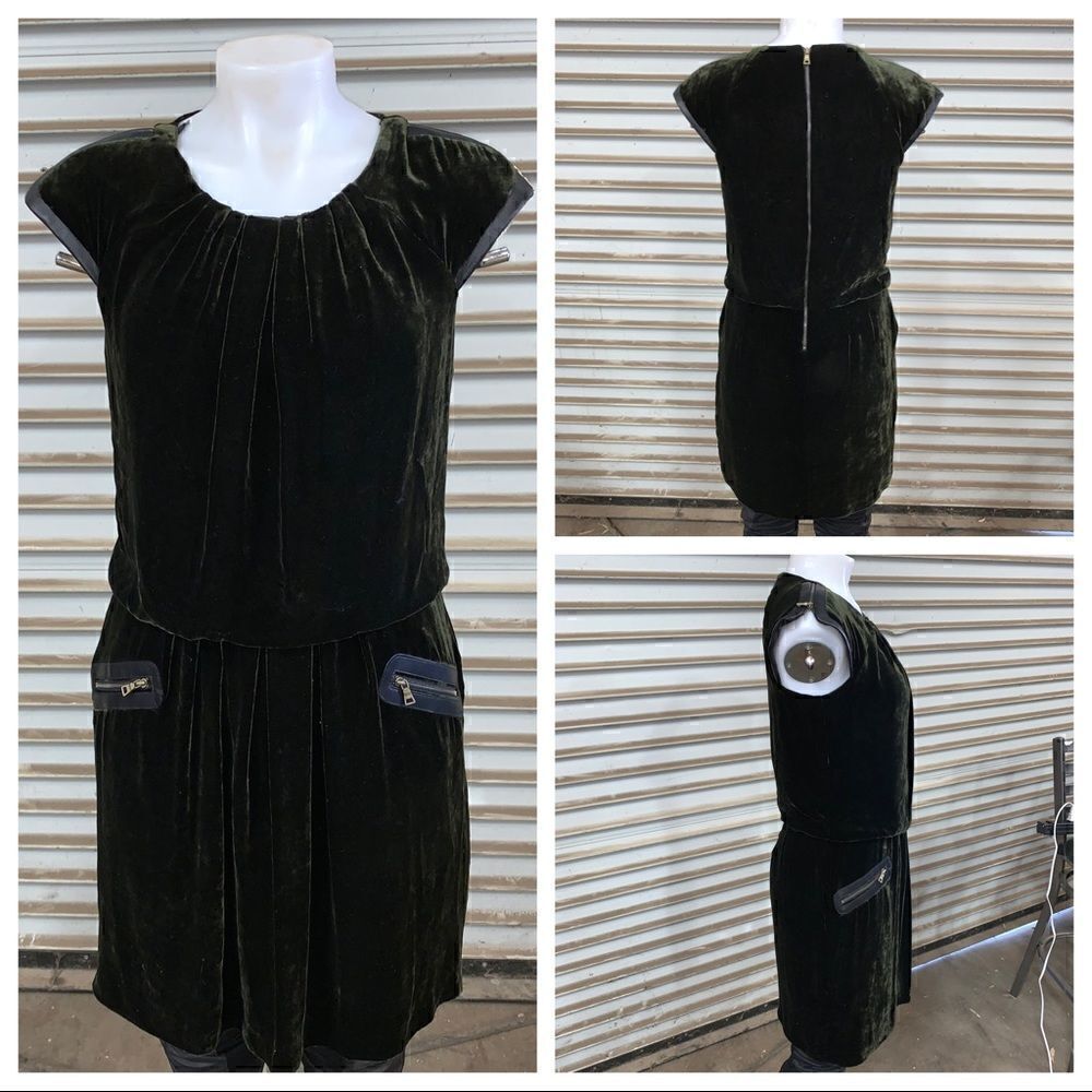 Cynthia Steffens green velvet dress with pockets